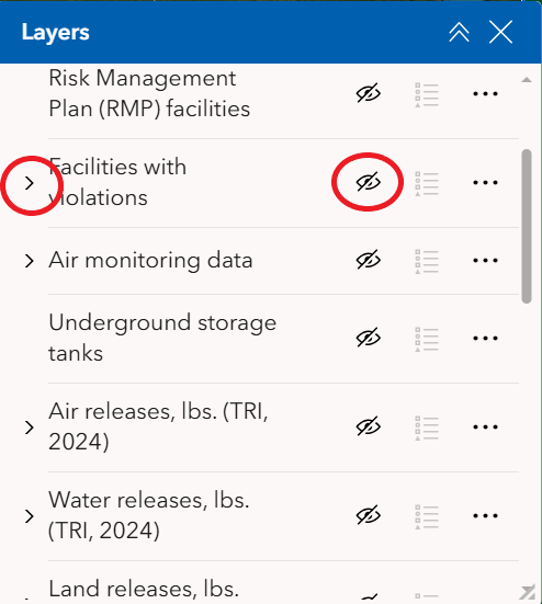 Display sublayers map tool screenshot