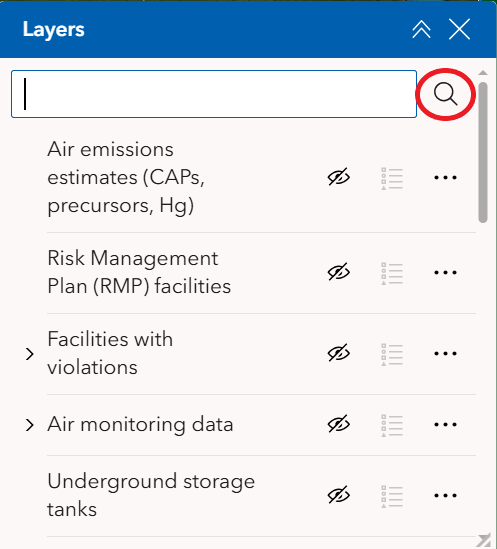 Search for a specific layer map tool screenshot